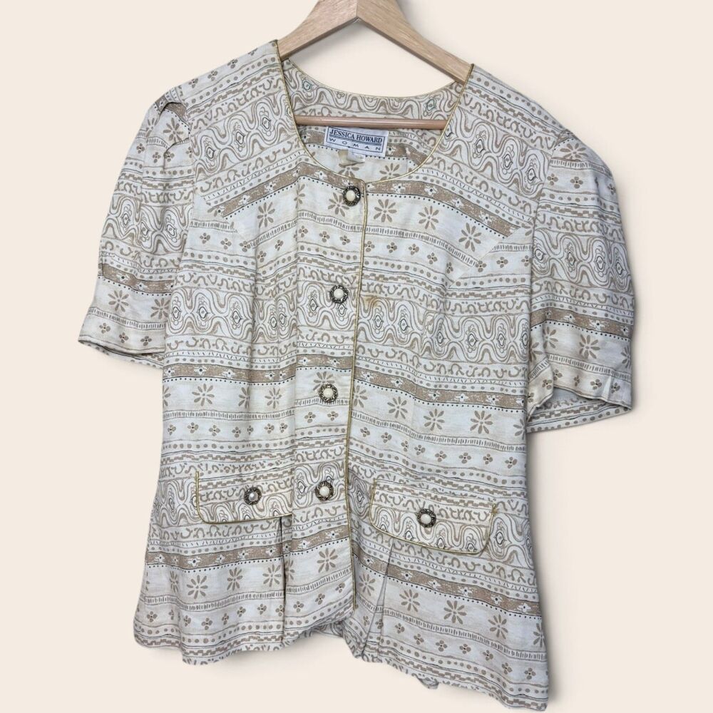 Vintage 90s Jessica Howard Jacket Boho Tribal Cottagecore Pearl Button Artsy